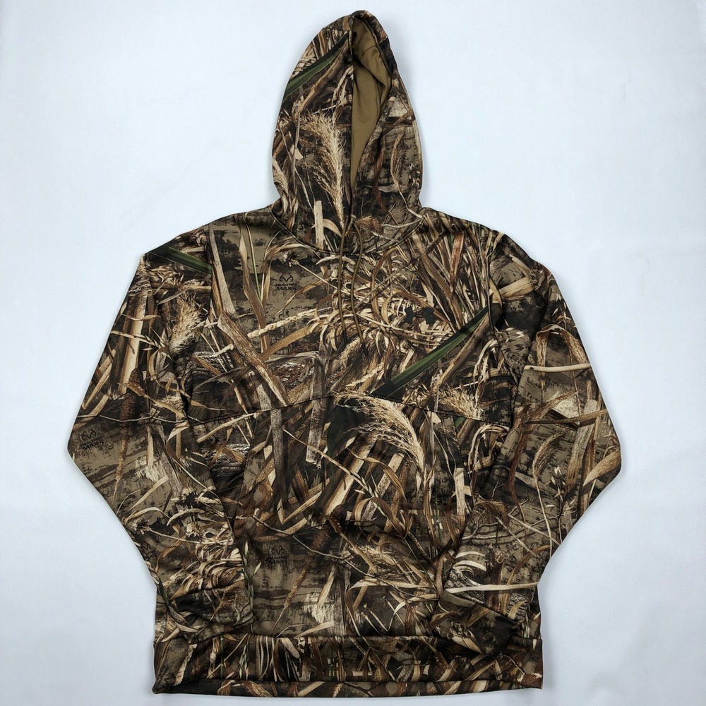 Under Armour Mens ColdGear Realtree Max-5 Camo Hoodie Large Loose Fit Pullover